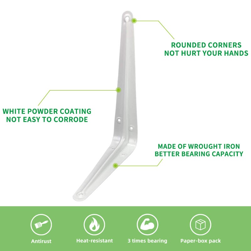 Joroamp Shelf Brackets 8 Inch, 20 Pack White Metal Heavy Duty L Adjustable Floating Shelves Bracket, 8 x 6 Inch Industrial Pipe Decorative Shelf Angle Bracket for Wall with Screws - Image 3